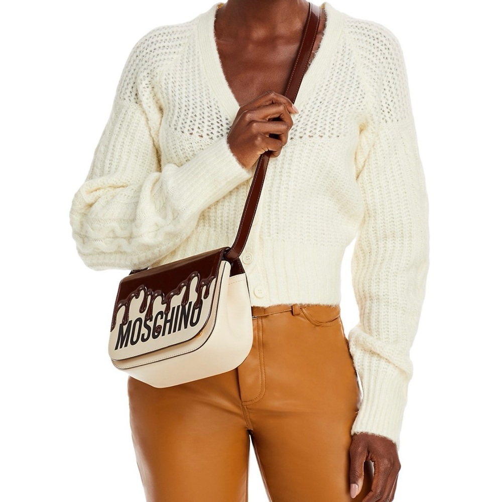 Moschino Chocolate Brown and Cream Drip Messenger Bag